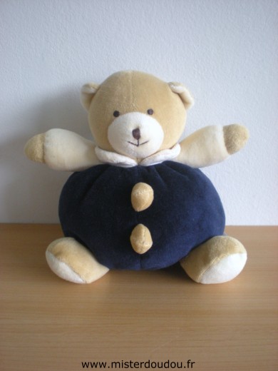 Doudou Ours Baby sun Ecru bleu marine 