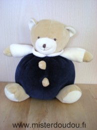 Doudou Ours Baby sun Ecru bleu marine beige 