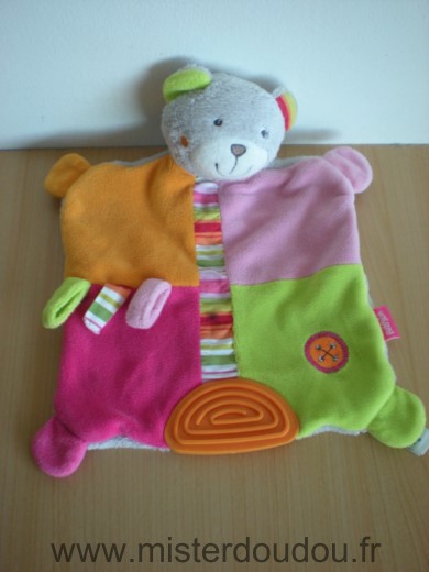 Doudou Ours Baby sun Orange rose vert 