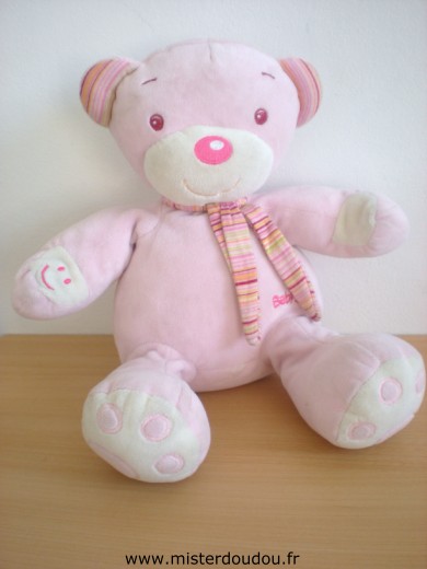 Doudou Ours Baby sun Rose Rires de bébé quand on appuie sur sa main