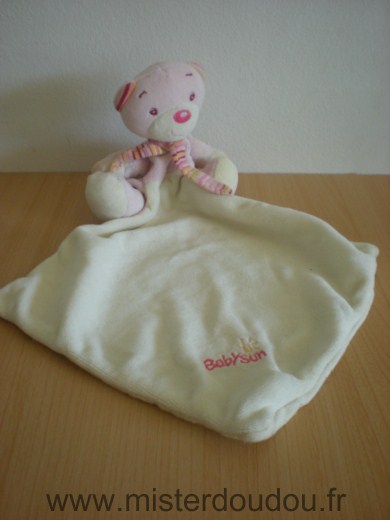 Doudou Ours Baby sun Rose mouchoir blanc 