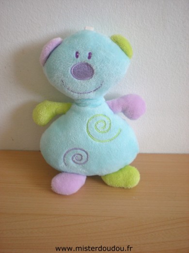 Doudou Ours Babyclub Bleu mauve vert spirales 