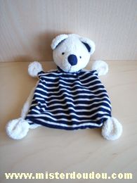 Doudou Ours Babyclub Rayé bleu et blanc devant blanc derrière 