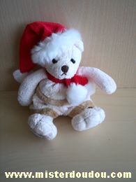 Doudou Ours Barbara bukowski Beige bonnet rouge écharpe rouge pére noel 