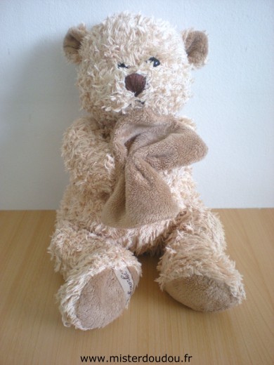 Doudou Ours Barbara bukowski Beige mouchoir marron 