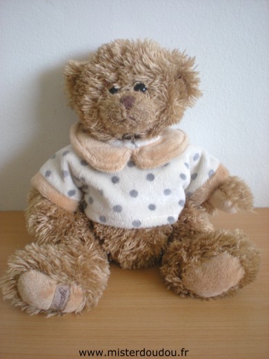 Doudou Ours Barbara bukowski Marron pull ecru points gris 