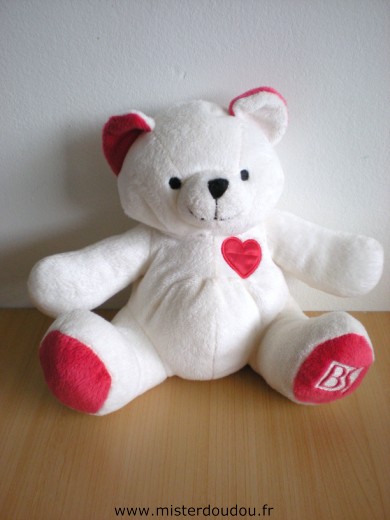 Doudou Ours Beauty success Blanc rouge 