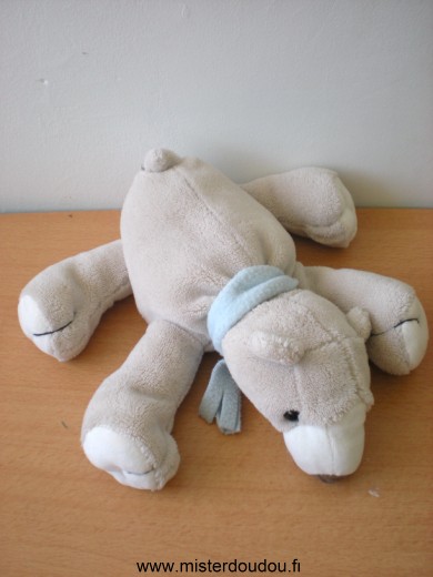 Doudou Ours Belgo Beige echarpe bleue 