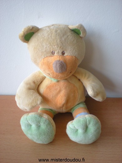 Doudou Ours Bengy Beige orange foulard vert 