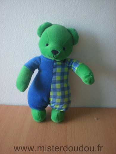 Doudou Ours Berchet Bleu vert 