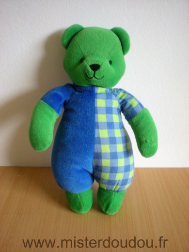 Doudou Ours Berchet Vert bleu 