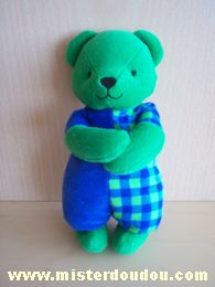 Doudou Ours Berchet Vert bleu carreaux 