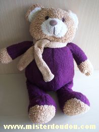 Doudou Ours Bergere de france Violet beige Corp en matière polaire