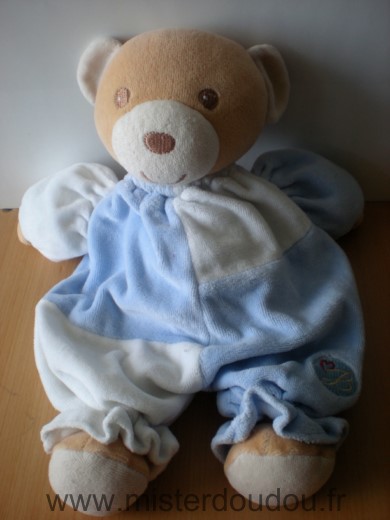 Doudou Ours Bestever Bleu blanc beige 