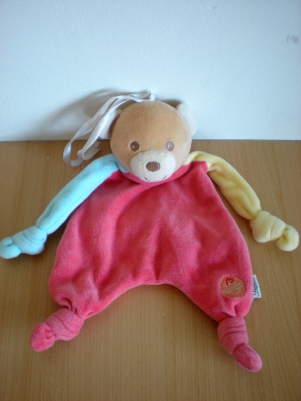 Doudou Ours Bestever Rose jaune bleu 