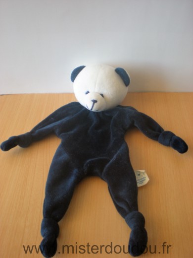 Doudou Ours Blanchet Bleu marine blanc 