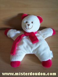 Doudou Ours Bni Blanc écharpe  fushia 