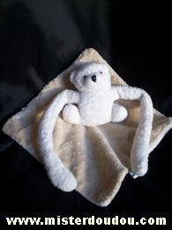 Doudou Ours Bnp Blanc Ours longs bras sur mouchoir beige et écru 
marque bnp : weezbee