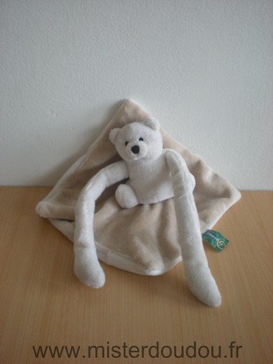 Doudou Ours Bnp Ecru sur mouchoir beige blanc 