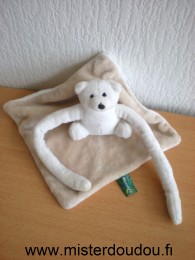 Doudou Ours Bnp Ours longs bras blanc carré  velours beige blanc 