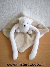 Doudou Ours Bnp Ours longs bras blanc carré  velours beige blanc 