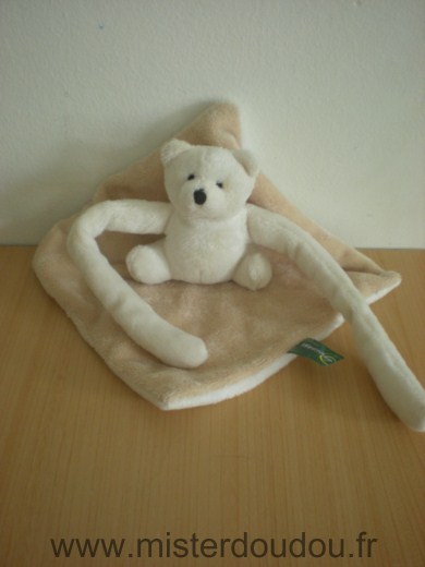 Doudou Ours Bnp Ours longs bras sur mouchoir ecru beige 