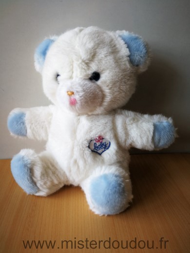 Doudou Ours Boulgom Blanc bleu coeur baby yeux bleus 