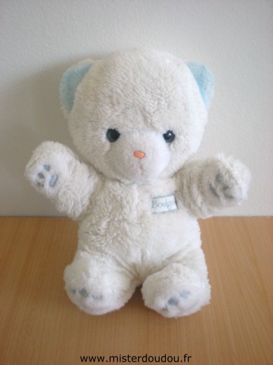 Doudou Ours Boulgom Blanc bleu en peluche 