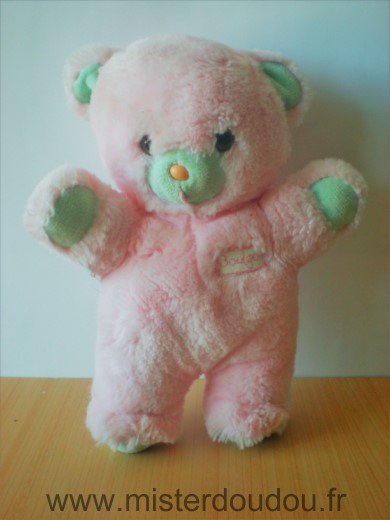 Doudou Ours Boulgom Peluche rose vert 