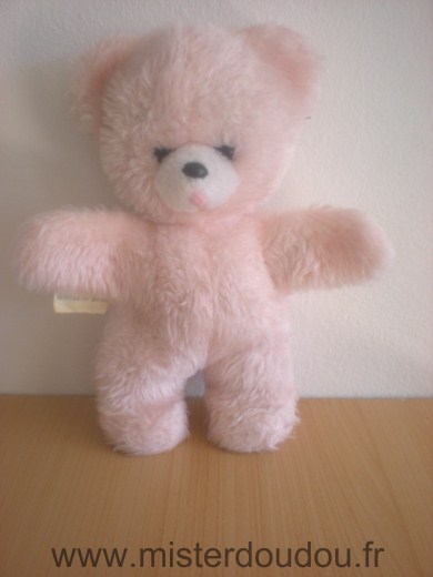 Doudou Ours Boulgom Rose en peluche billes noires pour les yeux 