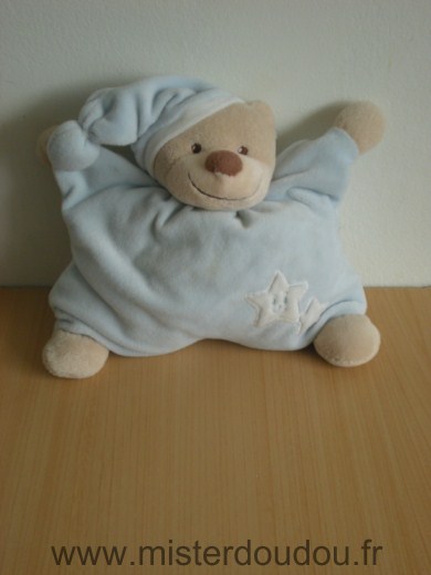 Doudou Ours Bout chou Bleu bonnet bleu etoiles blanches 
