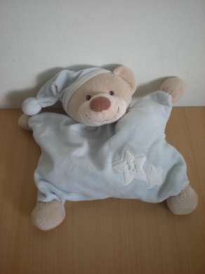 Doudou Ours Bout chou Bleu etoiles blanches 