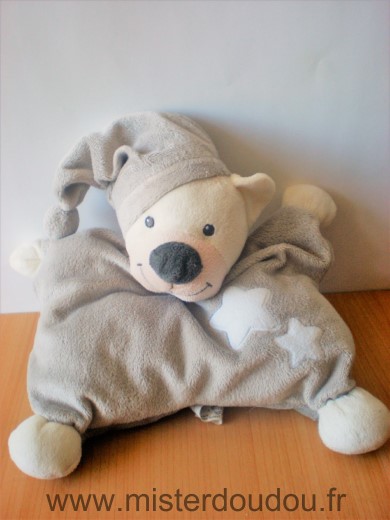 Doudou Ours Bout chou Gris etoiles blanches 
