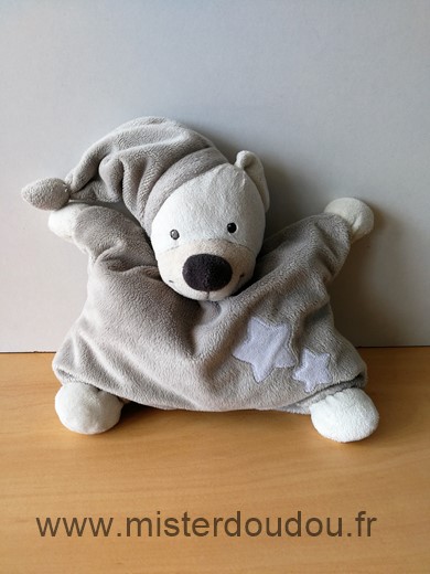 Doudou Ours Bout chou Gris etoiles blanches 