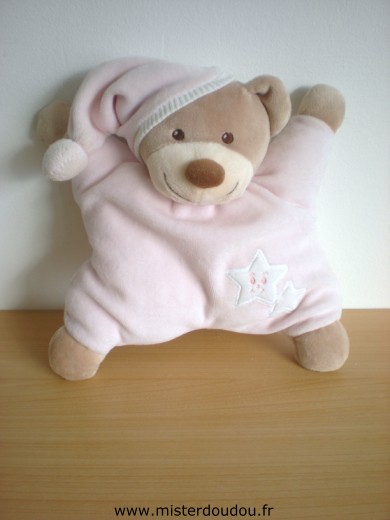Doudou Ours Bout chou Rose etoiles blanches 