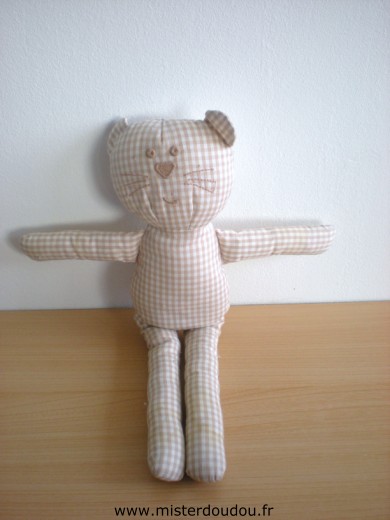 Doudou Ours Bout chou Vichy marron 