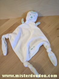 Doudou Ours Canari Blanc devant rayé blanc vert derriere Une couture décousue