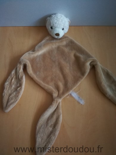 Doudou Ours Carré blanc Marron 