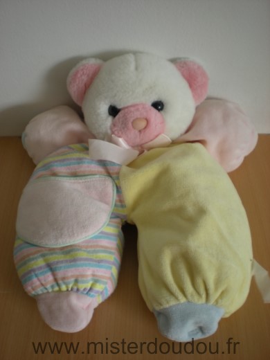 Doudou Ours Carrefour france Jaune rose Tissus bouloché