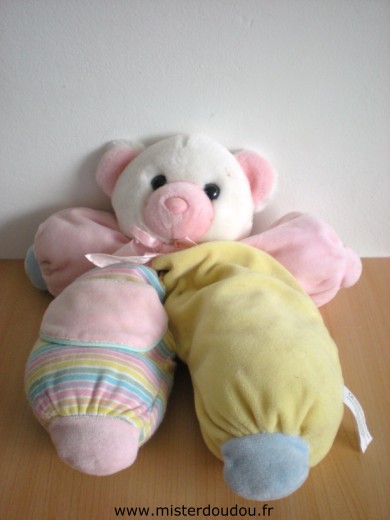 Doudou Ours Carrefour france Jaune rose 