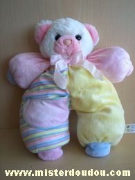 Doudou Ours Carrefour france Jaune rose blanc bleu La tête est en peluche