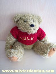 Doudou Ours Castagnette Beige pull rouge 