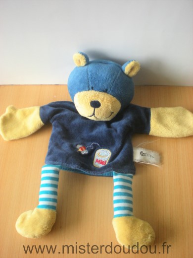 Doudou Ours Catimini Bleu marine jaune abeille miel 