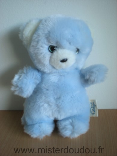 Doudou Ours Cédéji Peluche bleue yeux bleus 