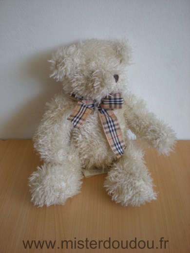 Doudou Ours Cedric Beige ruban marron carreaux 