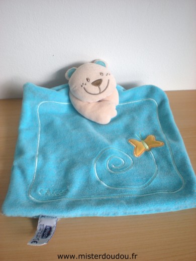 Doudou Ours Chicco Bleu papillon orange 