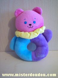 Doudou Ours Chicco Rose bleu violet col jaune 