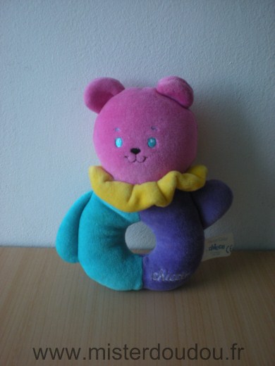 Doudou Ours Chicco Rose violet bleu 