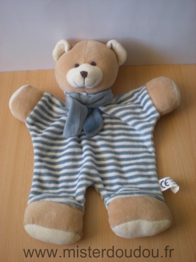 Doudou Ours Cmp Beige bleu raye blanc 