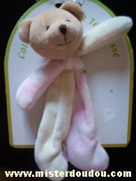 Doudou Ours Cmp Beige écru rose blanc Ours éveil et tendresse longues pattes écrus et rayé rose blanc